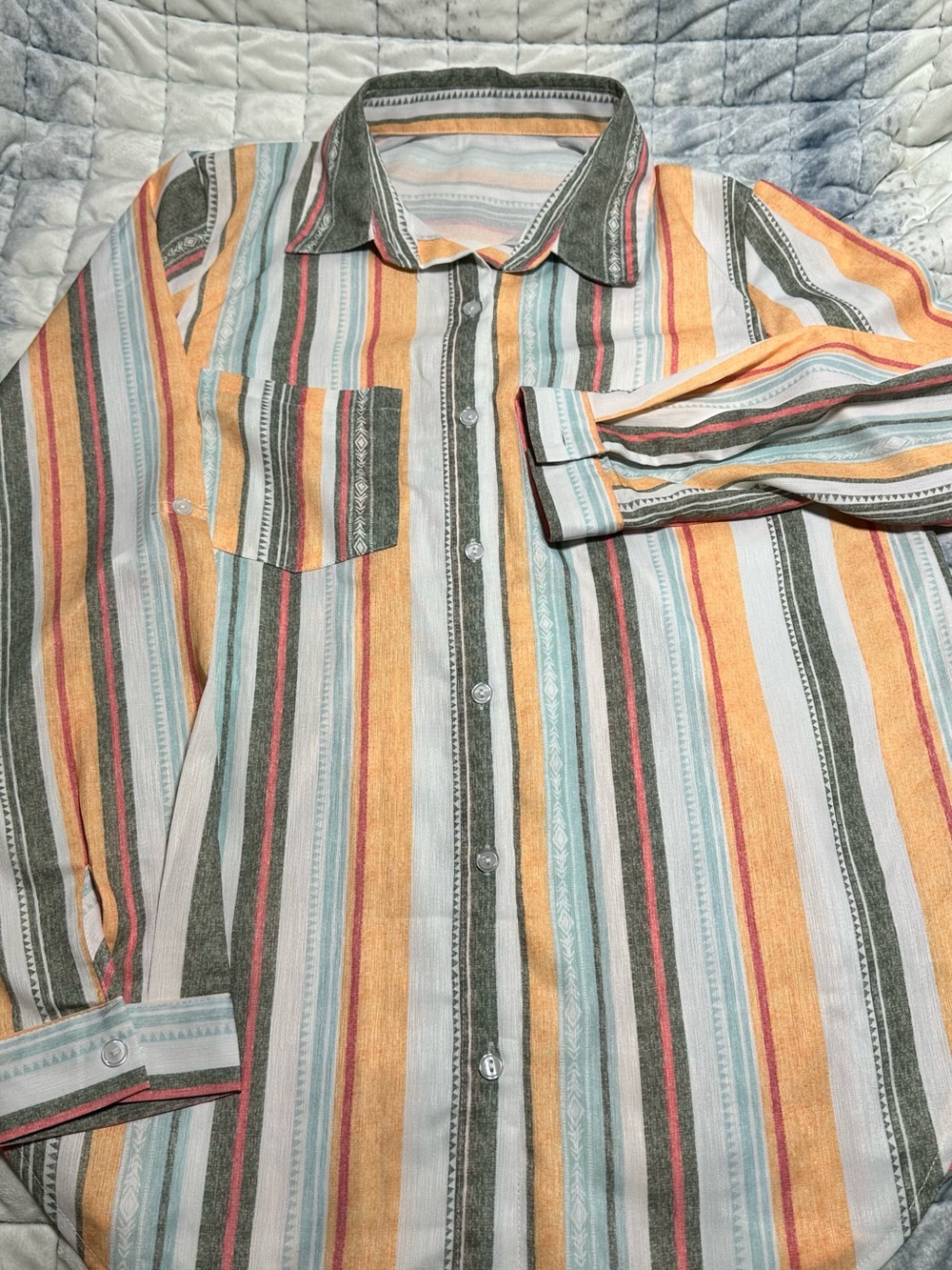 Striped Multicolor Casual Button-Down Shirt - Men's Long Sleeve
